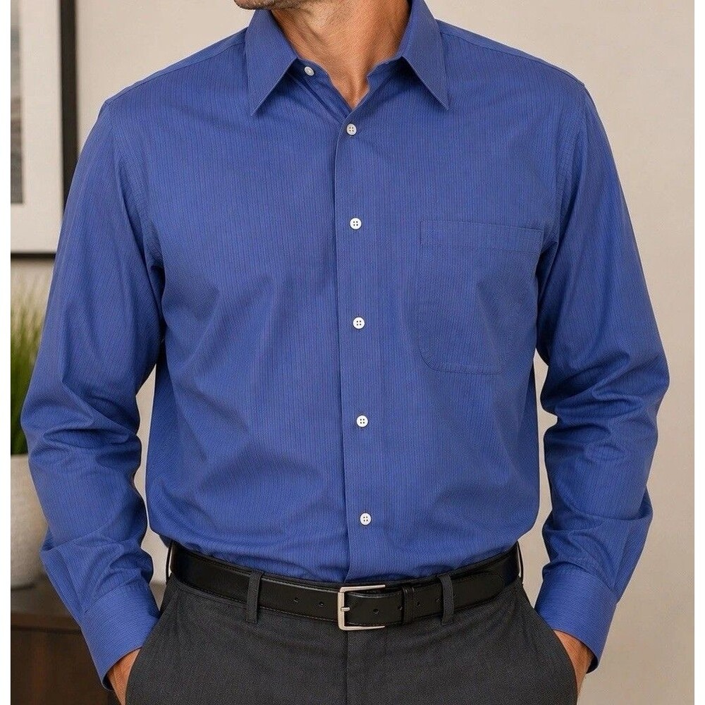 Vito Rufolo Mens 16 34/35 Blue Pinstripe Dress Shirt Long Sleeve Button Front - Picture 9 of 12